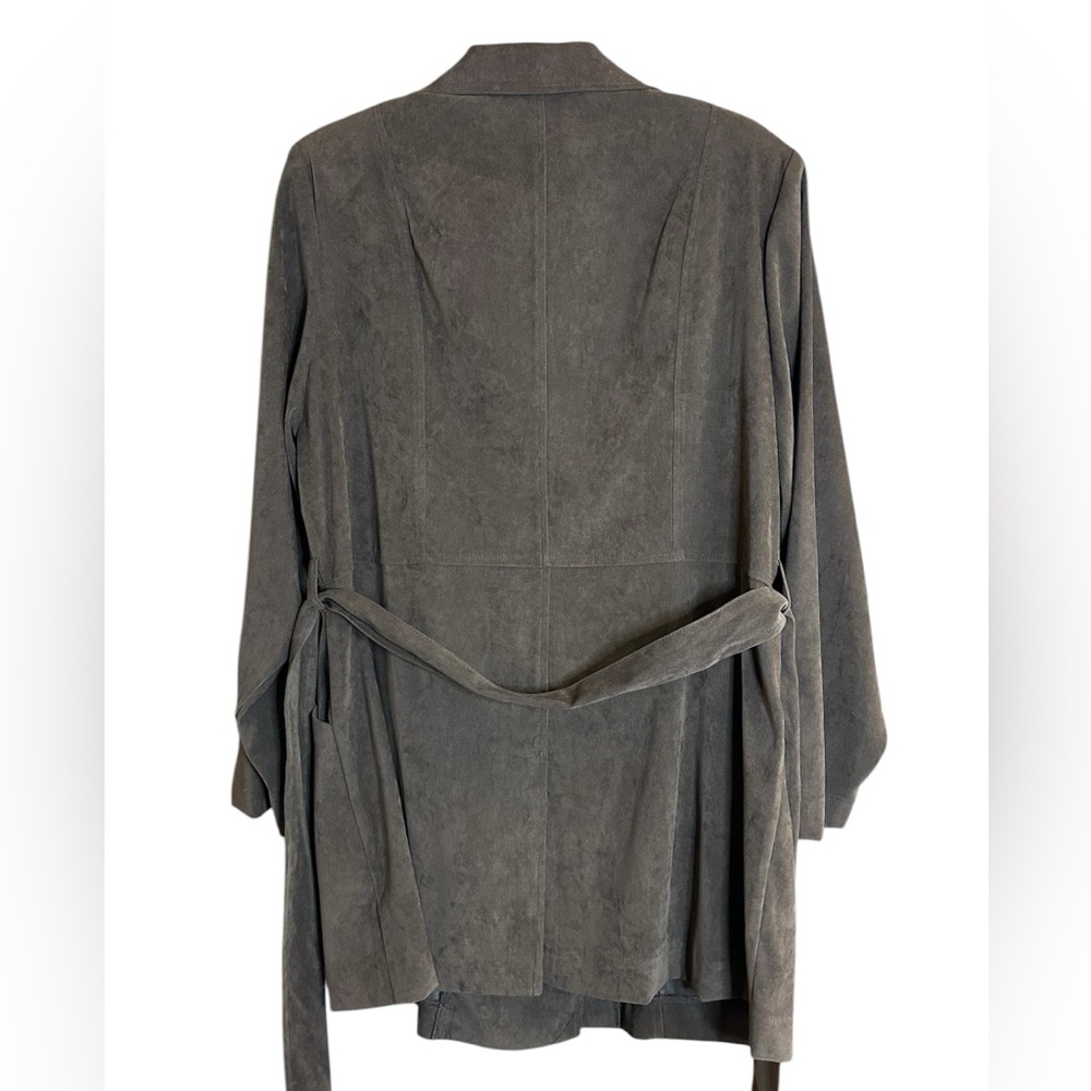 Chocolate Brown Faux Suede Tie Waist & Button Coat with Pockets - Picture 4 of 10